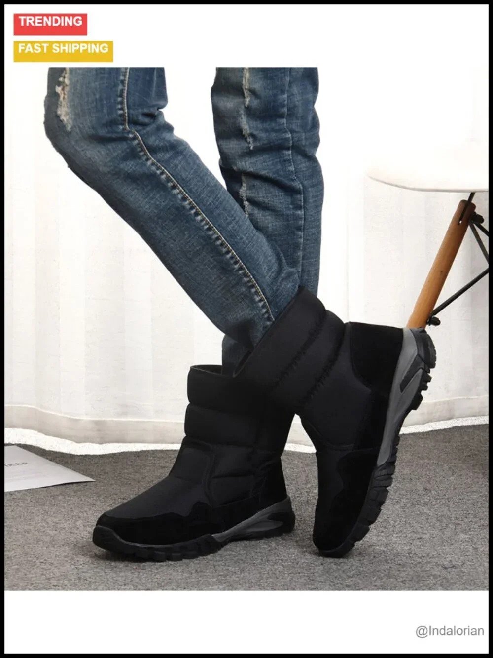 Men's Waterproof Winter Snow Boots Anti-Slip Warm Fur Lined Mid-Calf